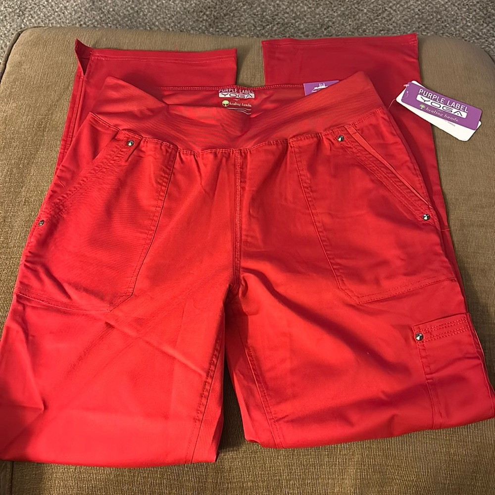Purple Label by Healing Hands Women's Tori Yoga Scrub Pant RED medium tall NWT